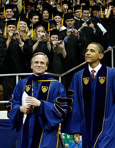 Notre Dame President Rev. John Jenkins and President Obama arrive to the commencement ceremony. Gerald Herbert/AP