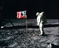 Buzz Aldrin salutes the U.S. flag, July 1969.