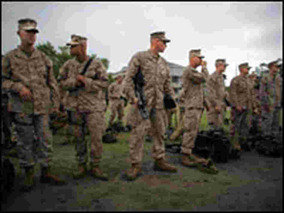 Marines prepare for deployment as part of the 2nd Marine Expeditionary Brigade. John Poole/NPR