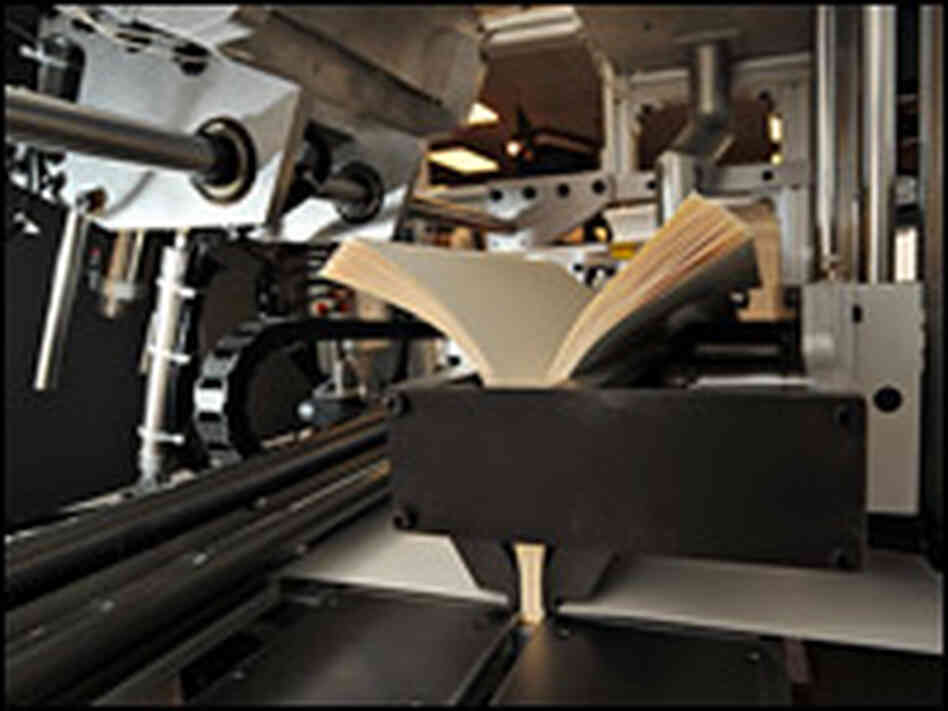 A test book is produced on the Espresso machine at Blackwell's bookstore in central London in April.
