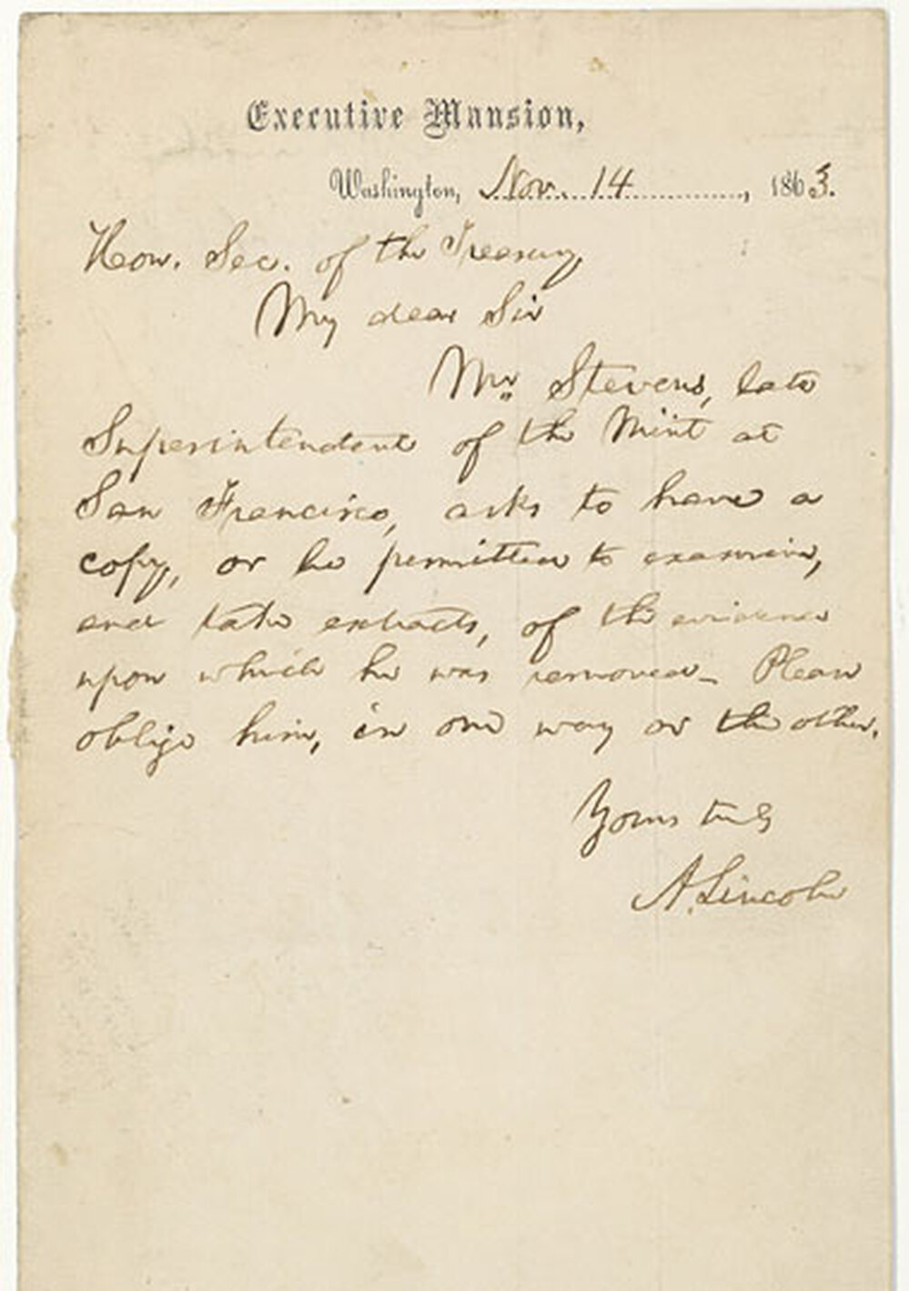 Original Abraham Lincoln handwritten letter