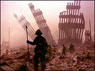 A firefighter at the remains of the World Trade Center A firefighter at the remains of the World Trade Center