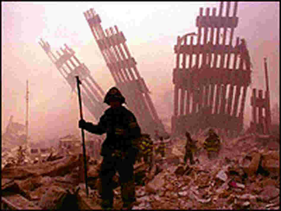 A firefighter at the remains of the World Trade Center A firefighter at the remains of the World Trade Center