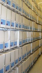 Boxes of Blackmun's papers line shelves at the Library of Congress.