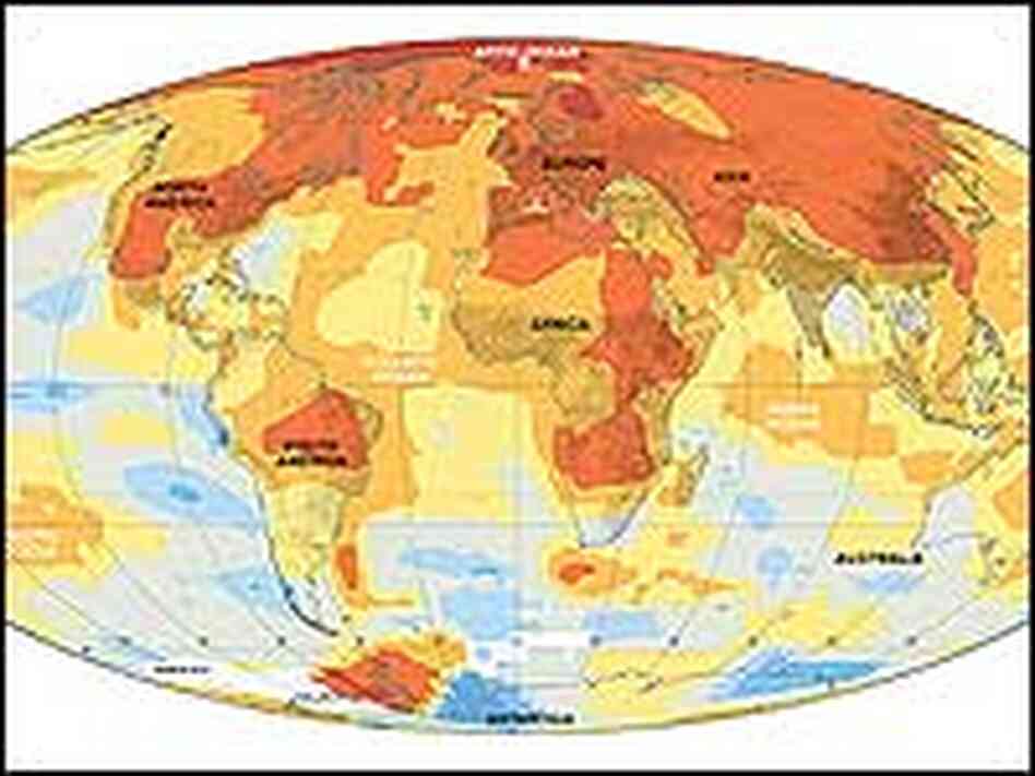 A map showing which parts of the world are warming.