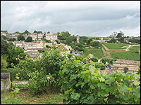 The town of St. Emilion is nestled among vineyards.