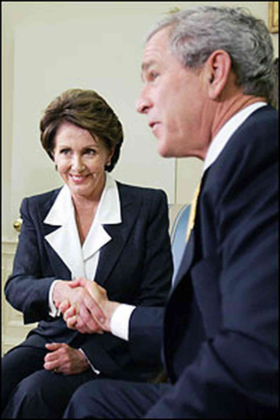 President George Bush shakes hands with new House Speaker Nancy Pelosi, a Democrat from California President George Bush shakes hands with new House Speaker Nancy Pelosi, a Democrat from California