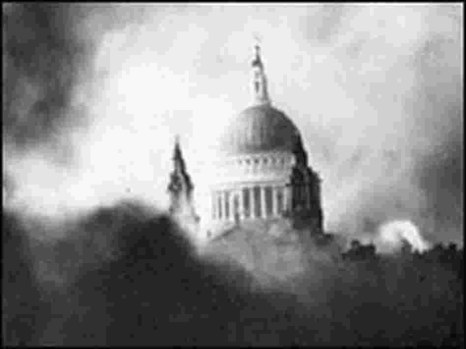 St. Paul's Cathedral during a fire after a bombing raid on London in December 1940.