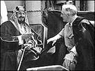 President Franklin D. Roosevelt meets with Saudi King Abdul Aziz in 1945 to discuss oil.