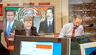 Neal Conan, host of NPR's 'Talk of the Nation', and Robin Lustig, host of BBC's 'Talking Point' in the BBC studio in London
