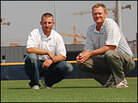Alex Kowalewski and John "Trey" Rogers were part of the team that grew the portable turf. Alex Kowalewski and John "Trey" Rogers were part of the team that grew the portable turf.