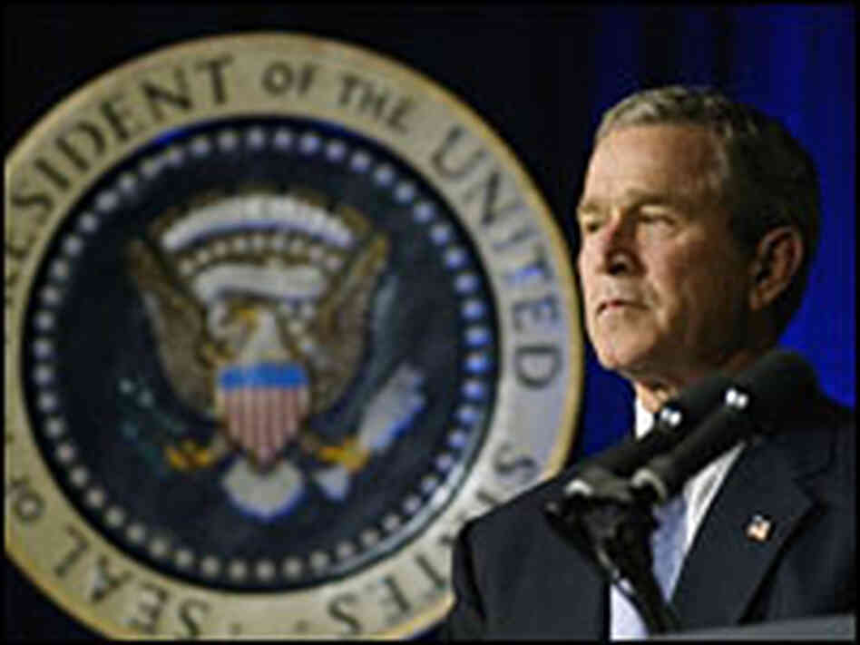 President George W. Bush at podium President George W. Bush at podium