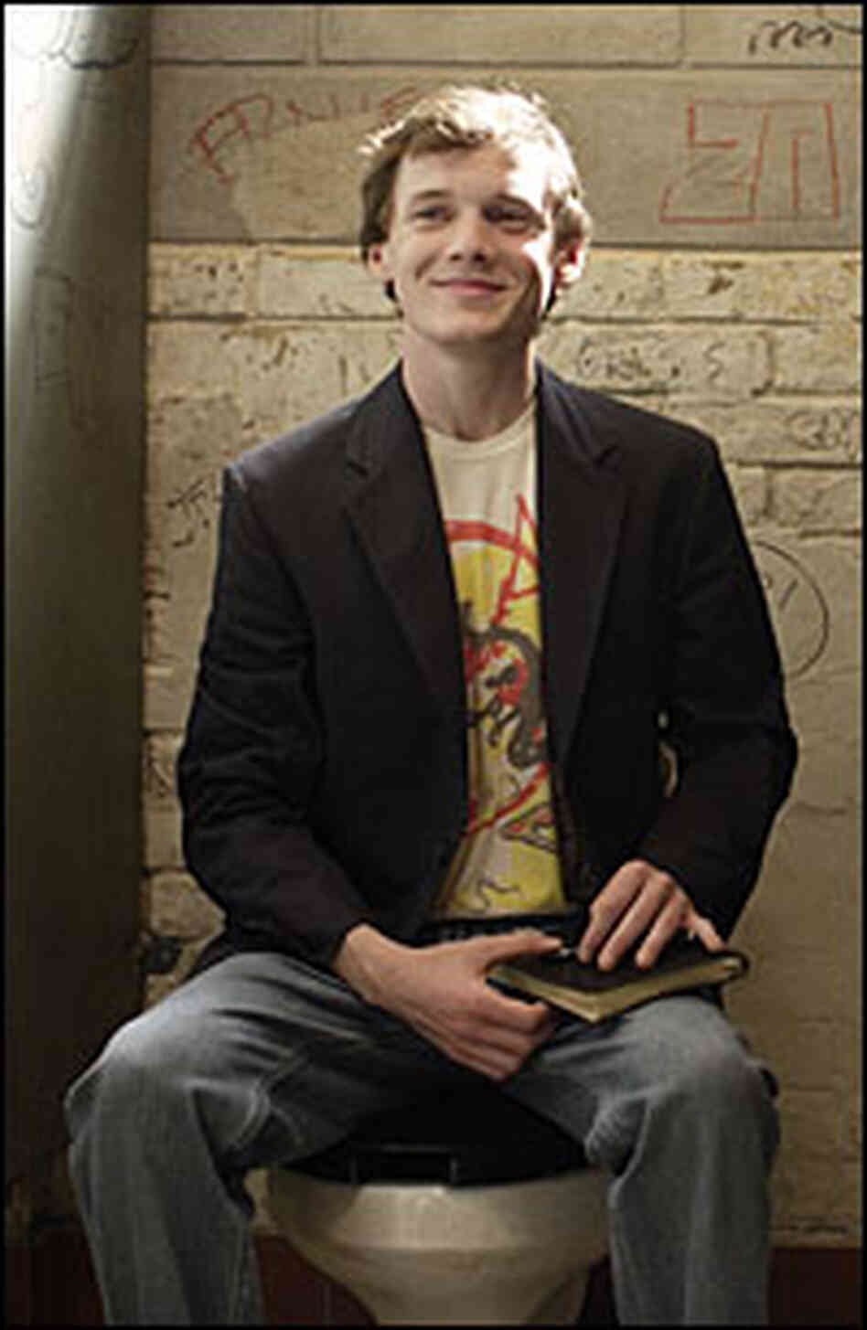 Charlie Bartlett in the bathroom. Charlie Bartlett in the bathroom.