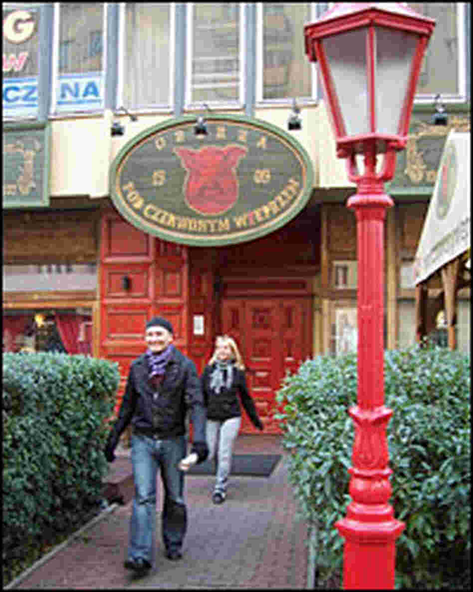 Entrance to Inn Under the Red Hog, a restaurant in Warsaw.