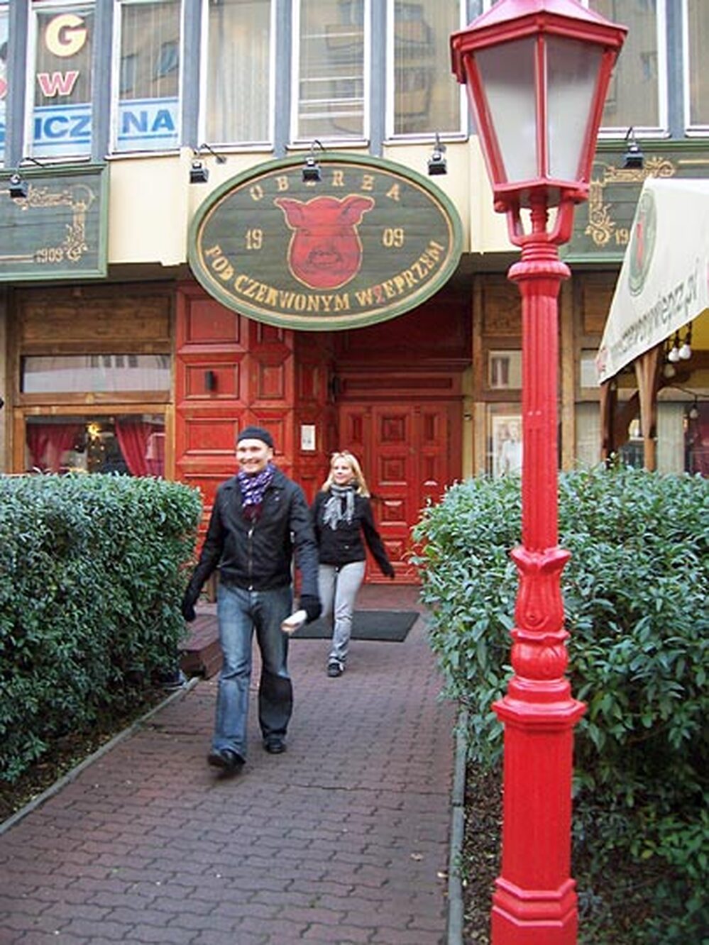 Entrance to Inn Under the Red Hog, a restaurant in Warsaw.
