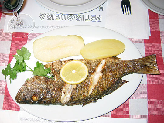 Portuguese food is known for its wealth of seafood, including charcoal-grilled sea bass.