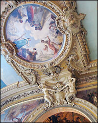 Murals adorn the walls and ceiling of Le Train Bleu (The Blue Train), a luxurious restaurant in Paris' Gare de Lyon station.