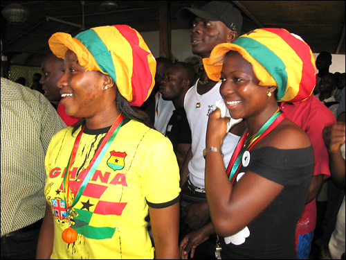 Abigail Otoo, left, and Isabella Tettey watch the game.