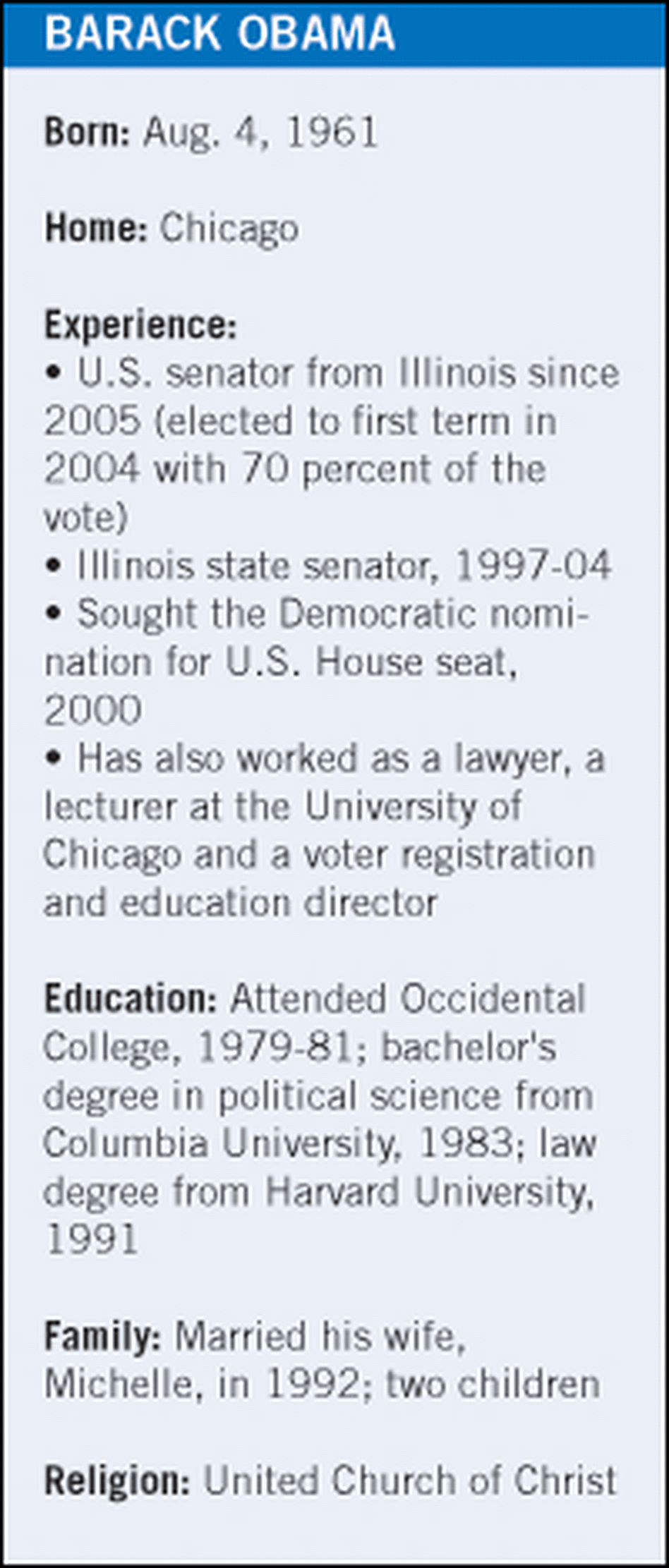 At a Glance: Barack Obama At a Glance: Barack Obama