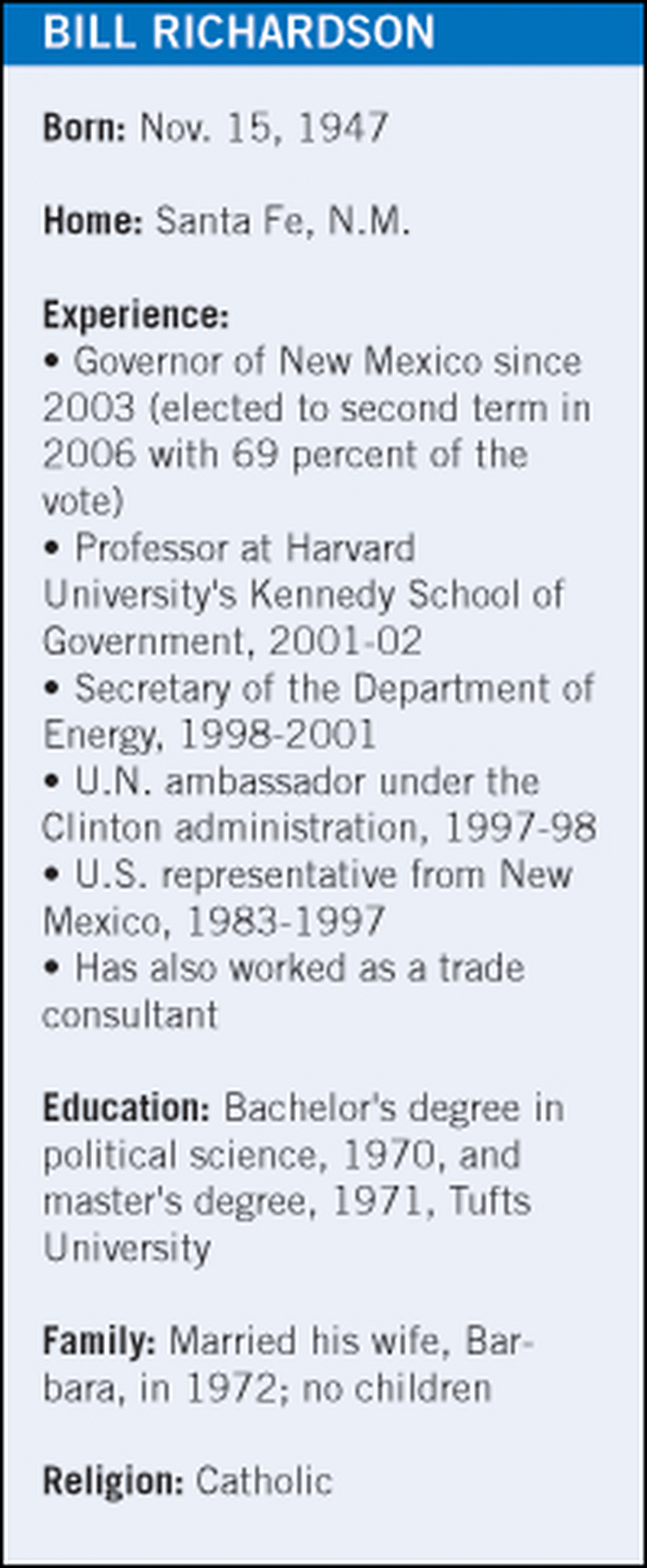 At a Glance: Bill Richardson At a Glance: Bill Richardson