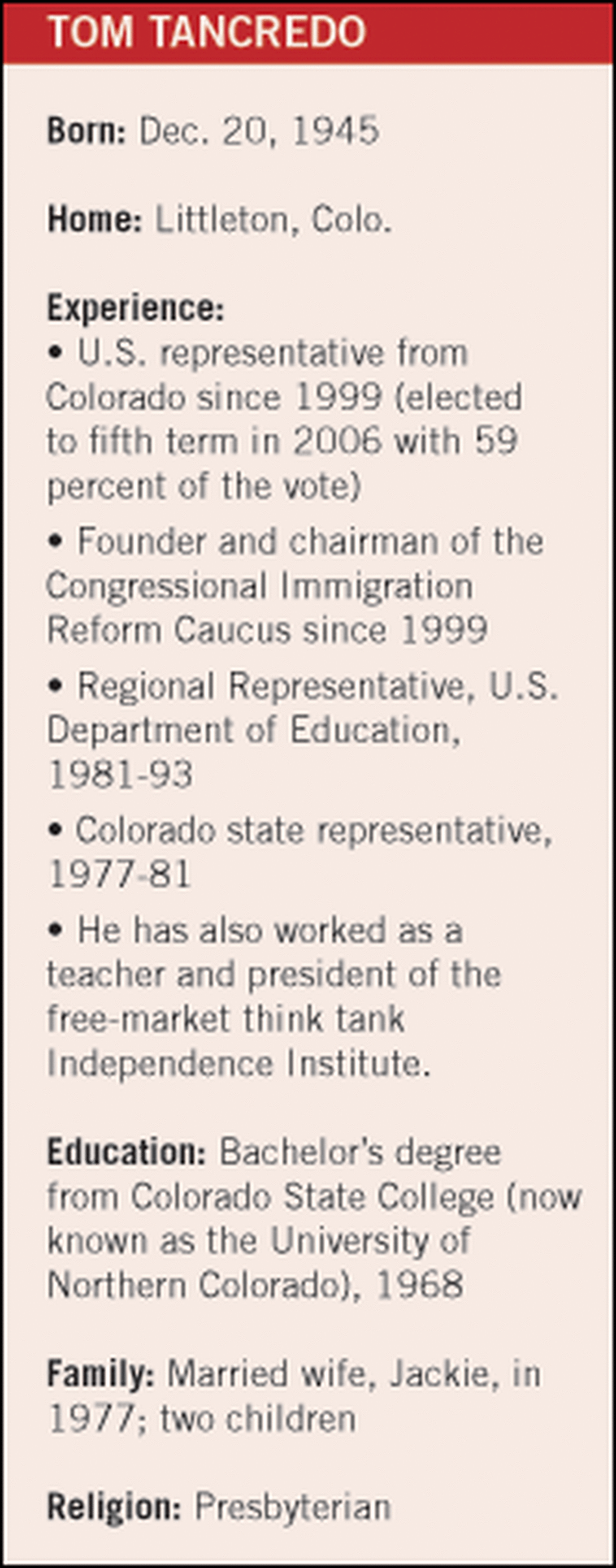 Tancredo bio Tancredo bio