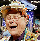 South Dakota delegate Gordon Pederson bedecked in pins and buttons at the convention in New York, Aug. 30, 2004.