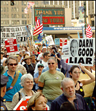 Protesters against President Bush march on 7th Avenue in front of Madison Square Garden, Aug. 29, 2004.