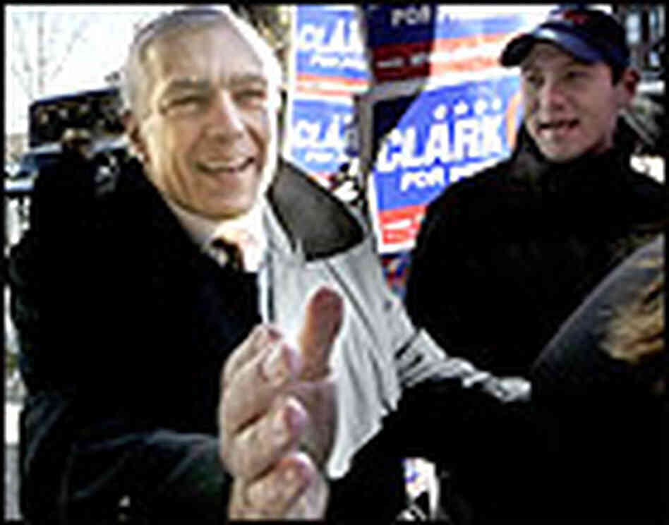 Retired general Wesley Clark courts voters at a restaurant in Keene, N.H., Jan. 26, 2004. Retired general Wesley Clark courts voters at a restaurant in Keene, N.H., Jan. 26, 2004.