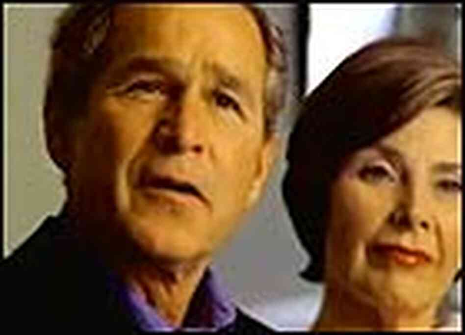 President Bush and First Lady Laura Bush in one of the new Bush re-election campaign ads. President Bush and First Lady Laura Bush in one of the new Bush re-election campaign ads.
