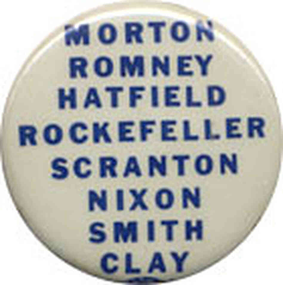 Morton, Romney, Hatfield, Rockefeller, Scranton, Nixon, Smith, Clay button Morton, Romney, Hatfield, Rockefeller, Scranton, Nixon, Smith, Clay button