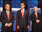Rudy Giuliani, Mitt Romney and Sen. John McCain prepare for a Republican debate. Rudy Giuliani, Mitt Romney and Sen. John McCain prepare for a Republican debate.