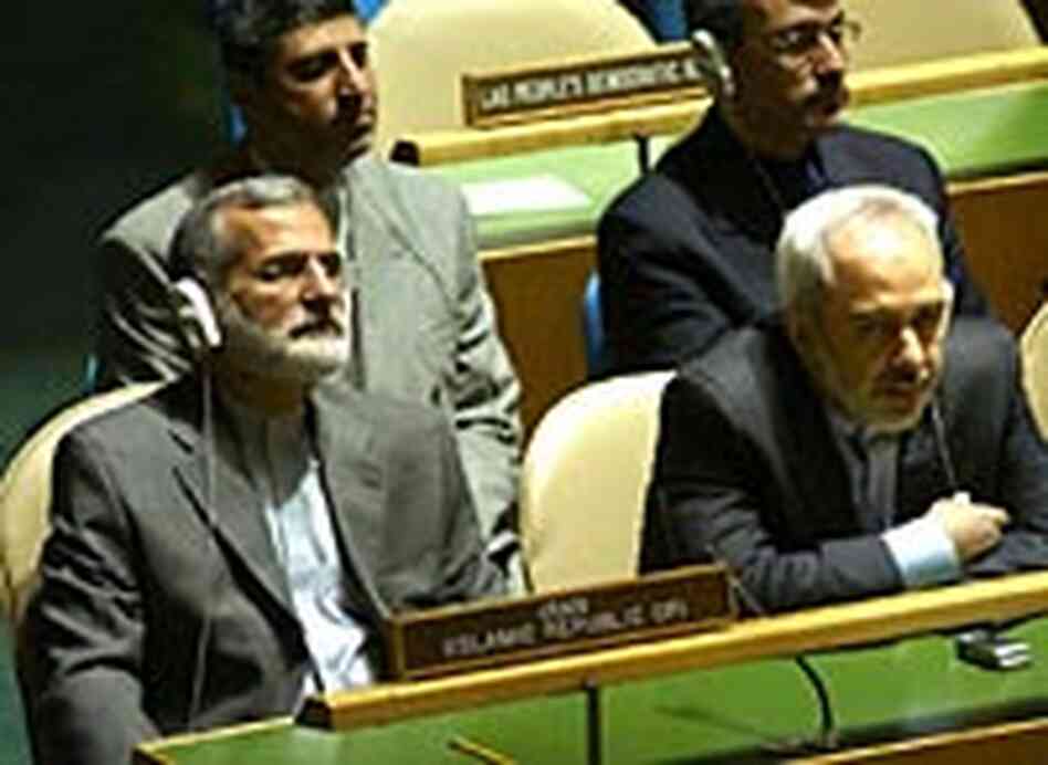Iranian Foreign Minister Kamal Kharrazi, left, and other members of the Iranian delegation Iranian Foreign Minister Kamal Kharrazi, left, and other members of the Iranian delegation