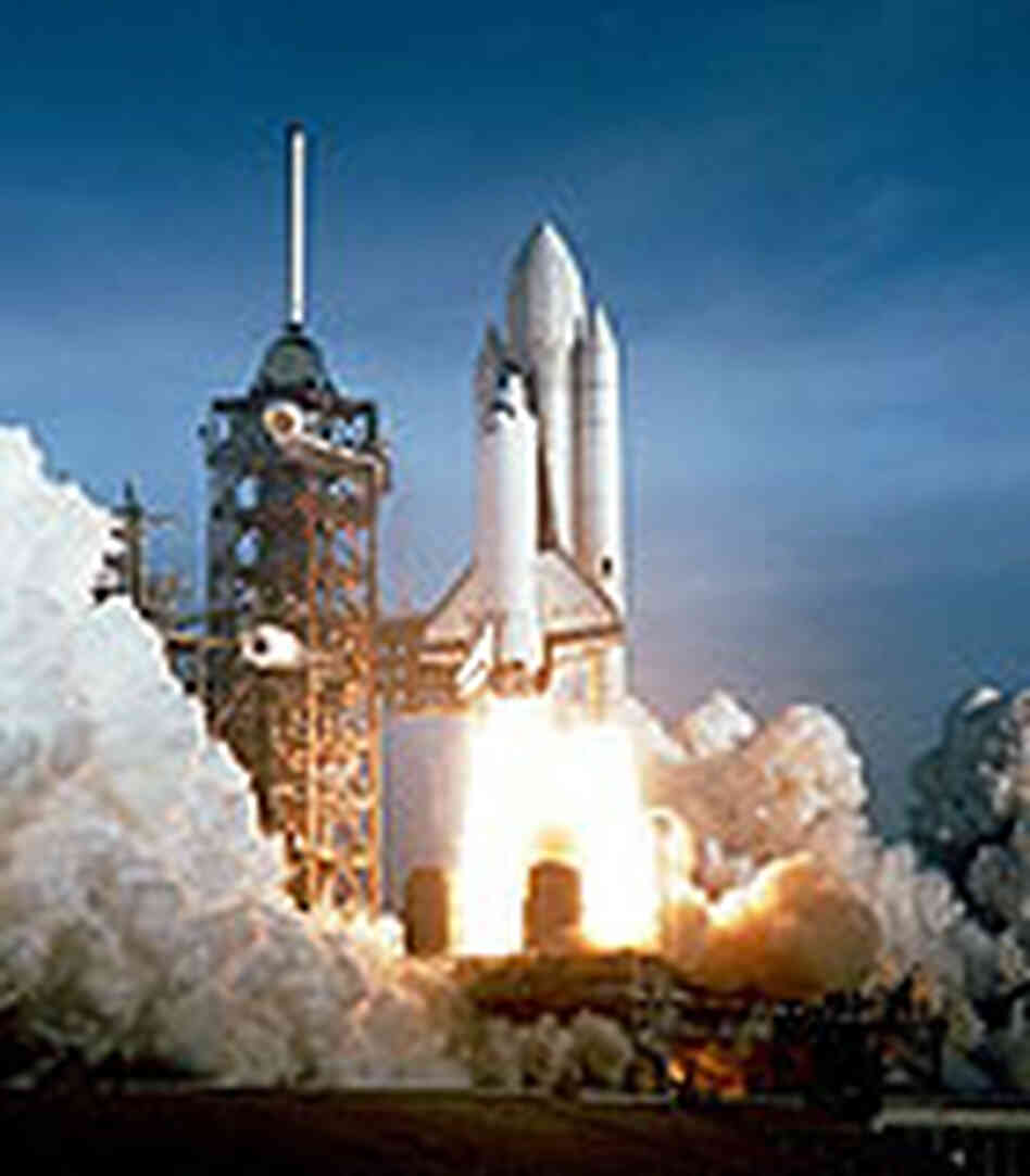 The April 12, 1981 launch of the first space shuttle, Columbia. The April 12, 1981 launch of the first space shuttle, Columbia.