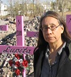 Diana Washington Valdez at a memorial to murder victims in Juarez, Mexico.