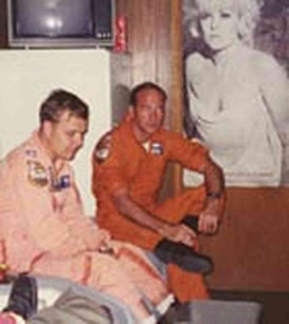 Pilots at the end of the day's mission, hanging out in Capt. Banks' room on an air base in Thailand, Pilots at the end of the day's mission, hanging out in Capt. Banks' room on an air base in Thailand,