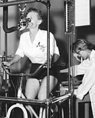 Myrtle Cagle on stationary bicycle