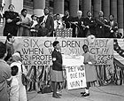 Thousands of people gathered in New York, 1963, to protest the Birmingham murders.