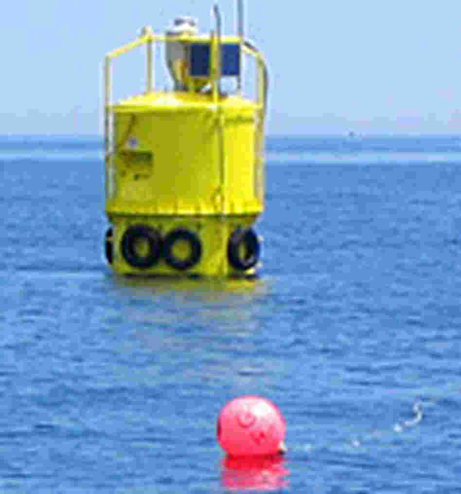 This aluminum and steel buoy is crammed with electronics. Credit: Chris Arnold, NPR This aluminum and steel buoy is crammed with electronics. Credit: Chris Arnold, NPR