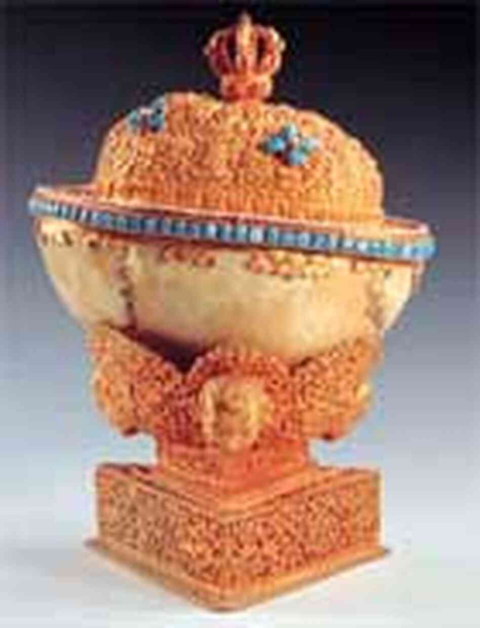 This ornately decorated skullcap, or kapala, made in the 19th century. This ornately decorated skullcap, or kapala, made in the 19th century.