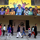 Children on a playground at Leo Politi public school in East Los Angeles, Calif.