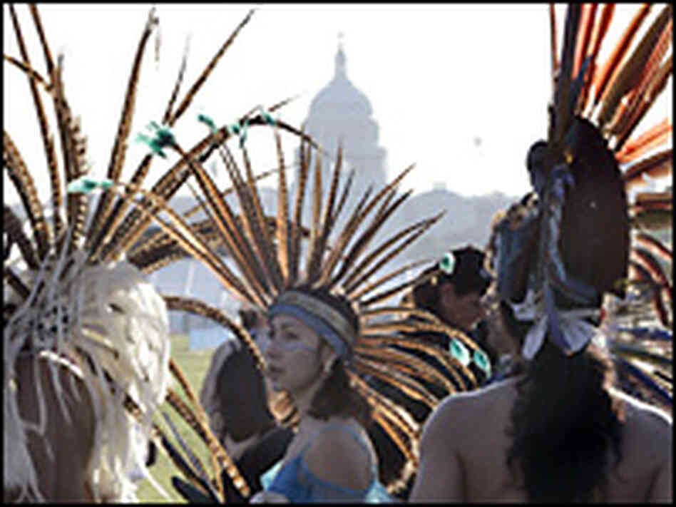 Members of the Aztec Nation gather on the Mall in Washington, Sept. 21, 2004. Members of the Aztec Nation gather on the Mall in Washington, Sept. 21, 2004.