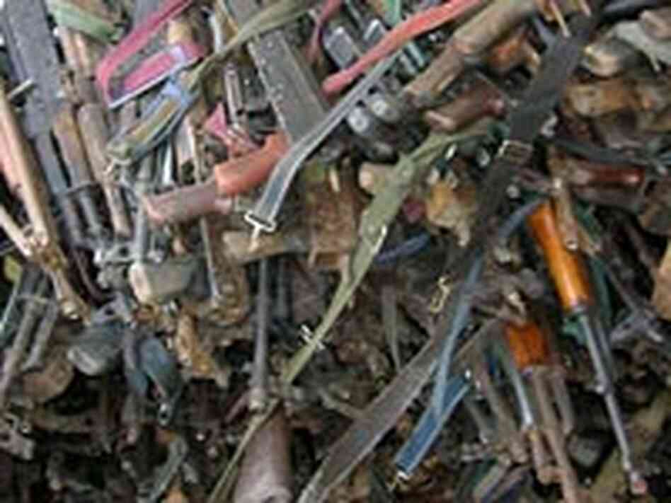 A pile of weapons surrendered by militia members ahead of a U.N. deadline. A pile of weapons surrendered by militia members ahead of a U.N. deadline.