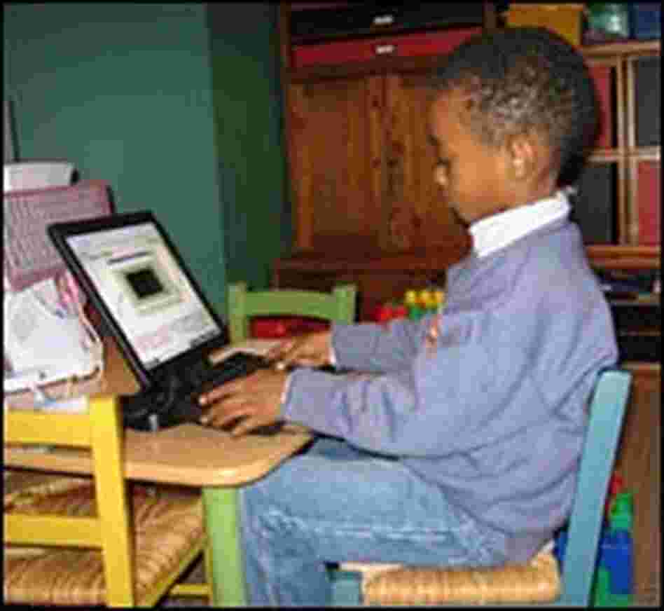 Norris Johnson uses his talking laptop. Norris Johnson uses his talking laptop.