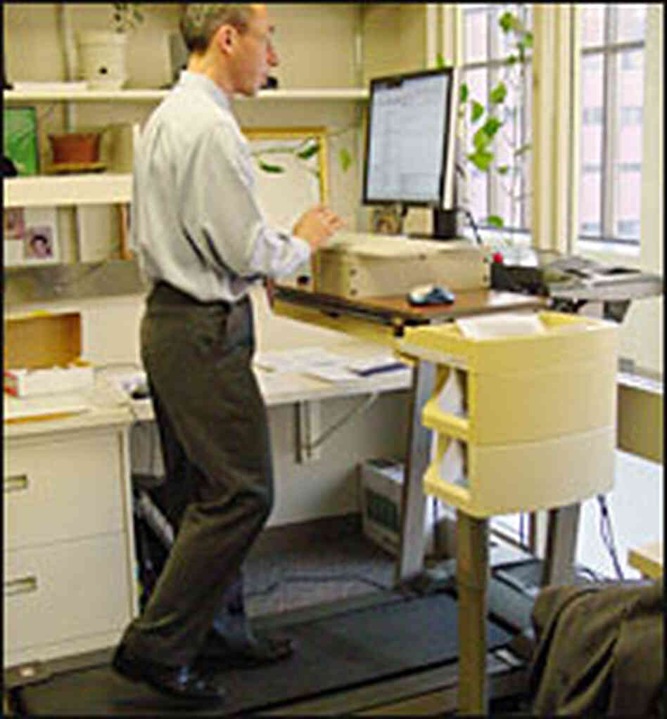Dr. Jim Levine in his treadmill office Dr. Jim Levine in his treadmill office