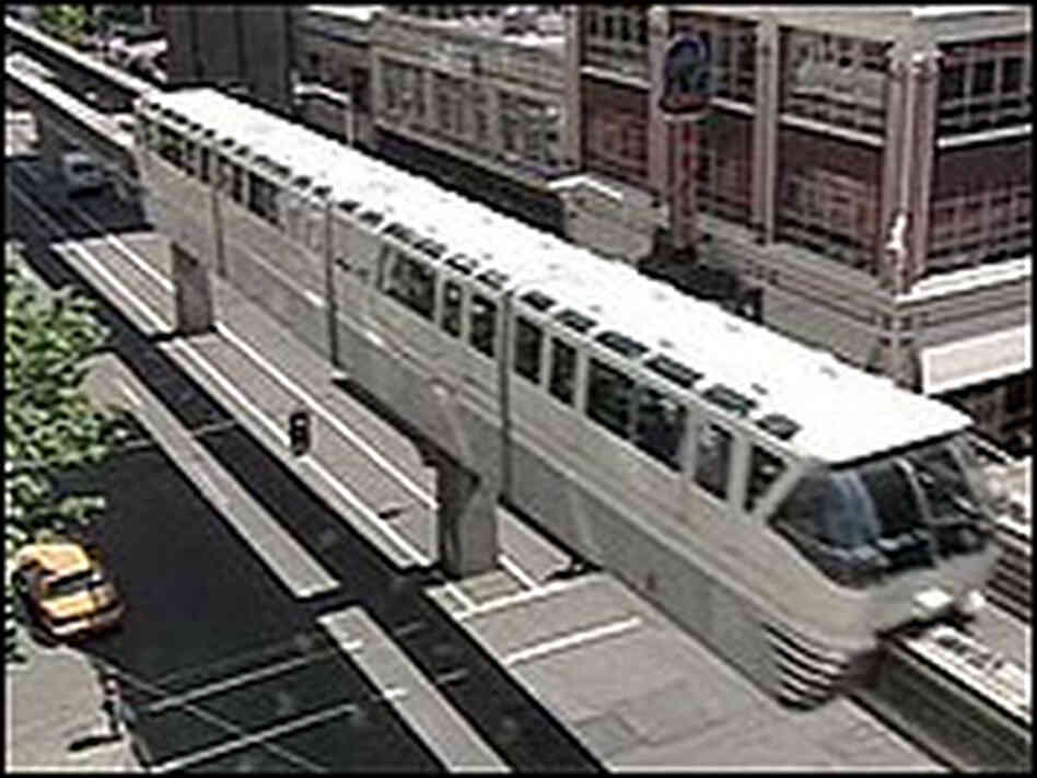 This is the 1962 World's Fair monorail, which still operates in Seattle. This is the 1962 World's Fair monorail, which still operates in Seattle.