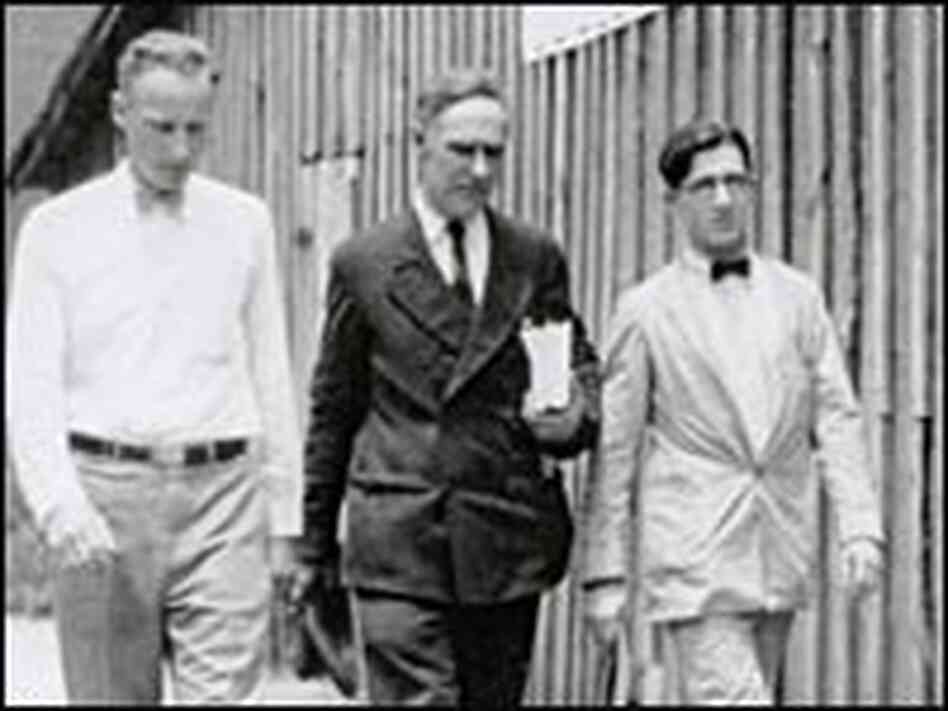 John Scopes, defense attorney Dr. John R. Neal and George Rappleyea