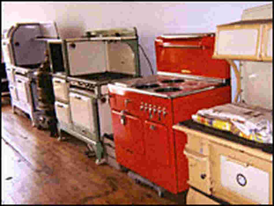 Some of the restored stoves in Semmelroth's showroom Some of the restored stoves in Semmelroth's showroom