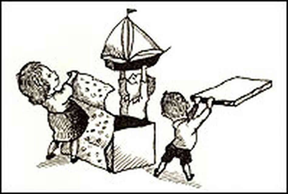 Illustration of children opening package from 'A Hole Is to Dig' Illustration of children opening package from 'A Hole Is to Dig'