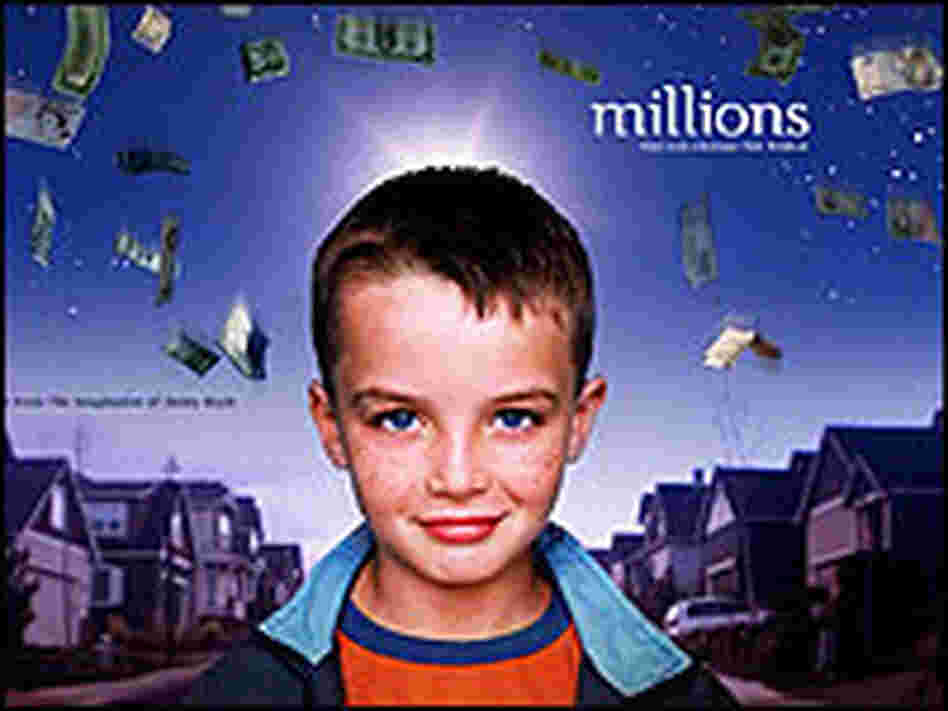 Alexander Nathan Etel surrounded by floating dollars in a poster for 'Millions.' Alexander Nathan Etel surrounded by floating dollars in a poster for 'Millions.'