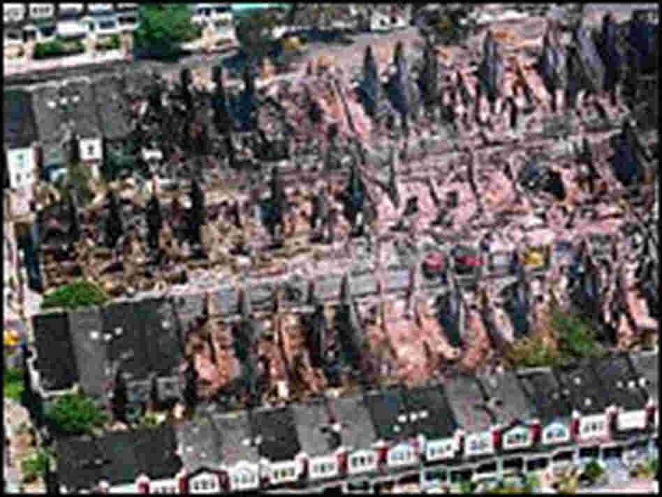 An aerial view of Philadelphia's Avenue after the move bombing, May 18, 1985.